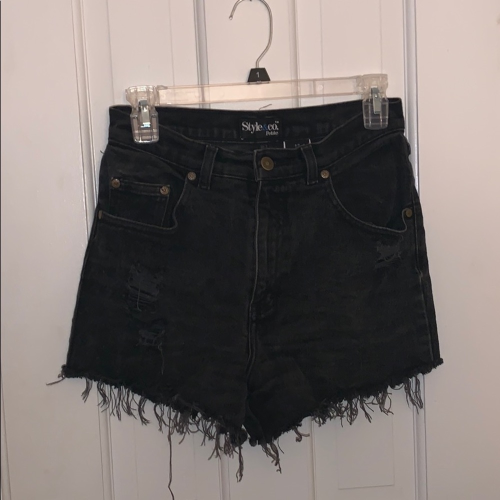 High Waisted Black Torn Shorts